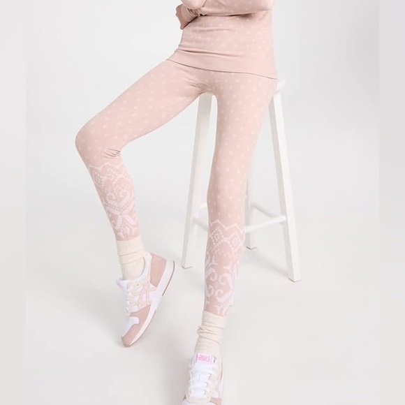 Sweaty Betty Fair Isle Base Layer Leggings in Deco Beige Pink New Womens Large - Picture 1 of 8